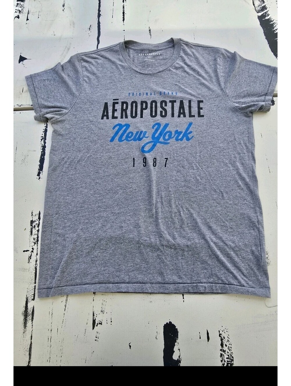 Aeropostale T Shirt Mens XL Grey Graphic Tee New York 1987 Short Sleeve